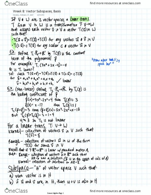MATH 2270 Lecture 8: Week 8 Vector Subspaces, Basis thumbnail