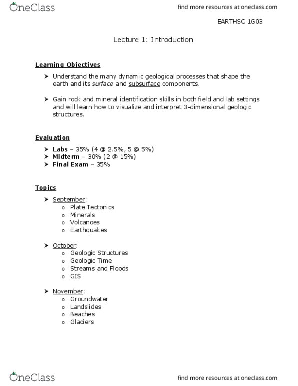 Earthsc 1g03 Lecture Notes Fall 16 Lecture 1 Plate Tectonics Biogeochemistry Hydrogeology