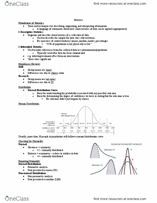Kinesiology 2032A/B Lecture Notes - Lecture 12: Null Hypothesis, Kurtosis, Statistical Significance thumbnail