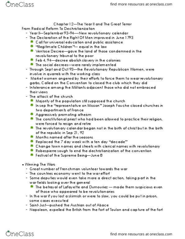 HIST 2P92 Chapter Notes - Chapter 12: Week, The Great Terror, Revolutionary Republic thumbnail