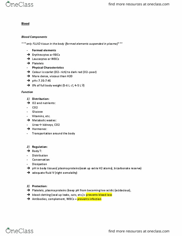 ANP 1105 Lecture Notes - Lecture 6: Bone Marrow, Gamma Globulin, Blood Proteins thumbnail