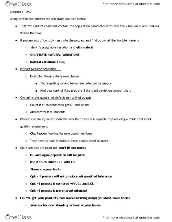 MGT 3121 Lecture Notes - Lecture 6: Process Capability, Confidence Interval, Statistical Parameter thumbnail