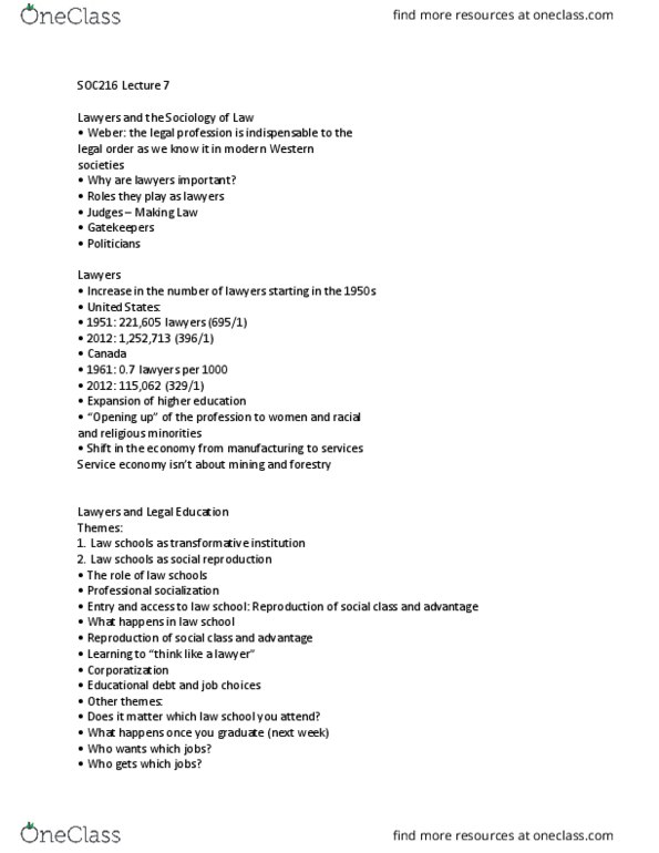 SOC216H5 Lecture Notes - Lecture 7: Service Economy, Corporatization, Social Reproduction thumbnail