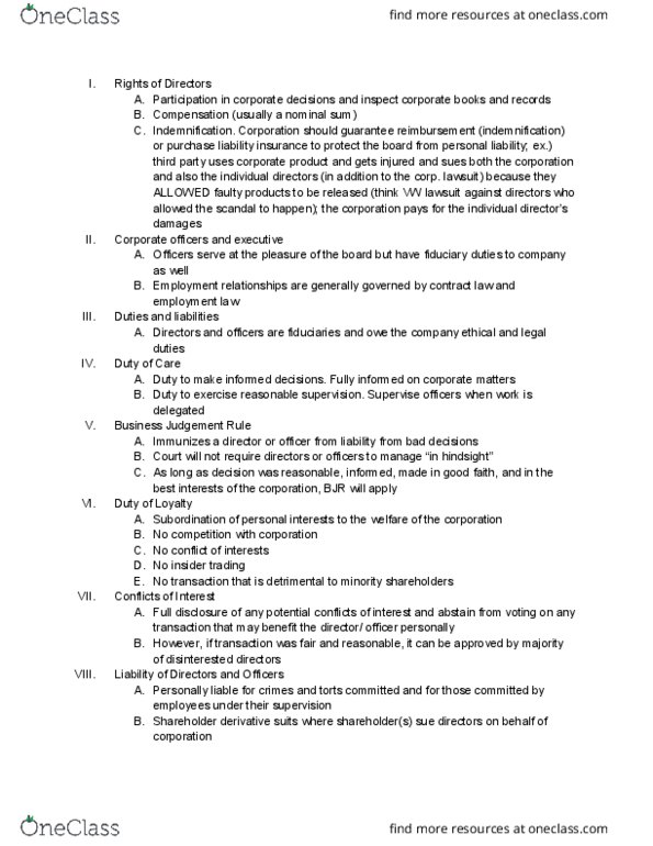 LGLS 1901 Lecture Notes - Lecture 17: Fiduciary, Derivative Suit, Liability Insurance thumbnail