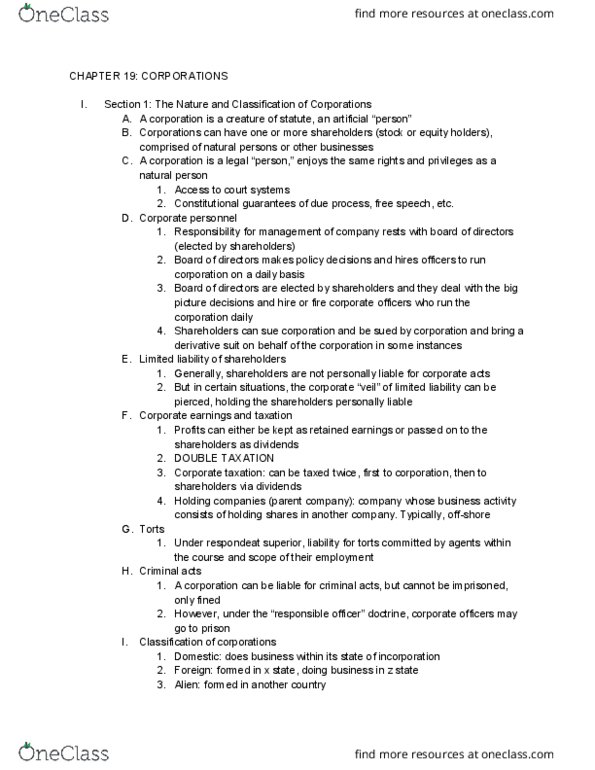 LGLS 1901 Lecture Notes - Lecture 16: Respondeat Superior, Derivative Suit, Natural Person thumbnail