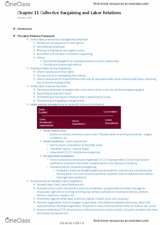 COMMERCE 2BC3 Chapter Notes - Chapter 11: Final Offer, Picketing, The Negotiation thumbnail