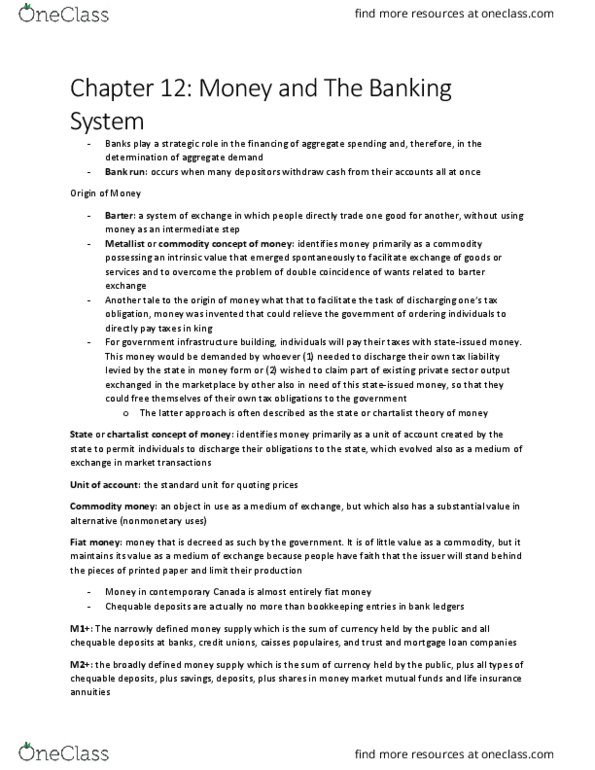 ECO 1302 Chapter Notes - Chapter 12: Credit Union, Chartalism, Fiat Money thumbnail