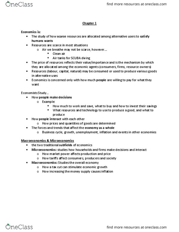 ECO 1104 Lecture Notes - Lecture 1: Scuba Diving, Market Power, Business Cycle thumbnail