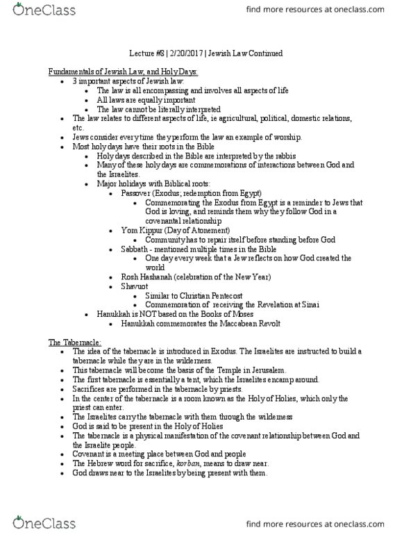RELI 211 Lecture Notes - Lecture 8: Korban, Shavuot, Maccabees thumbnail
