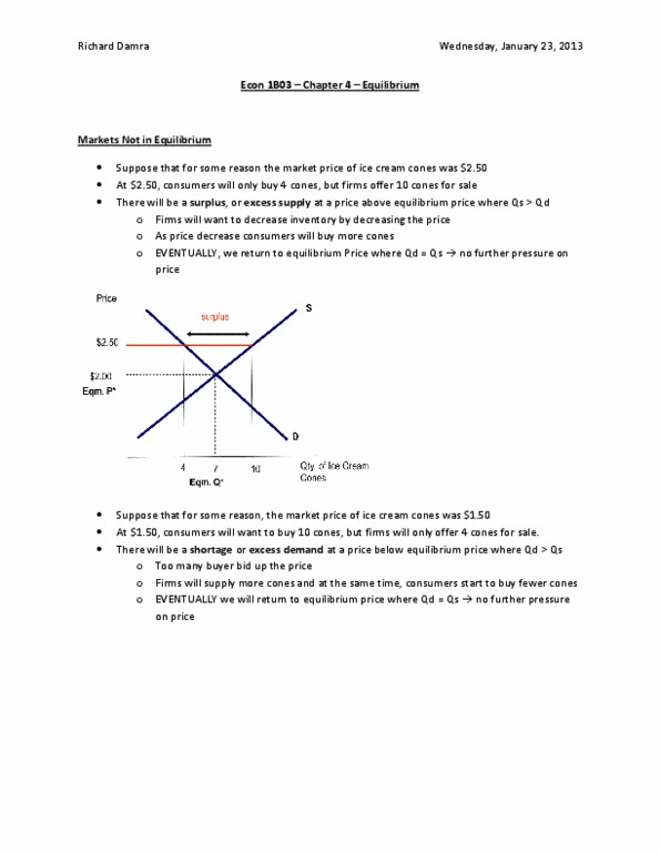 ECON 1B03 Chapter Notes - Chapter 4: Economic Equilibrium, Demand Curve, Shortage thumbnail