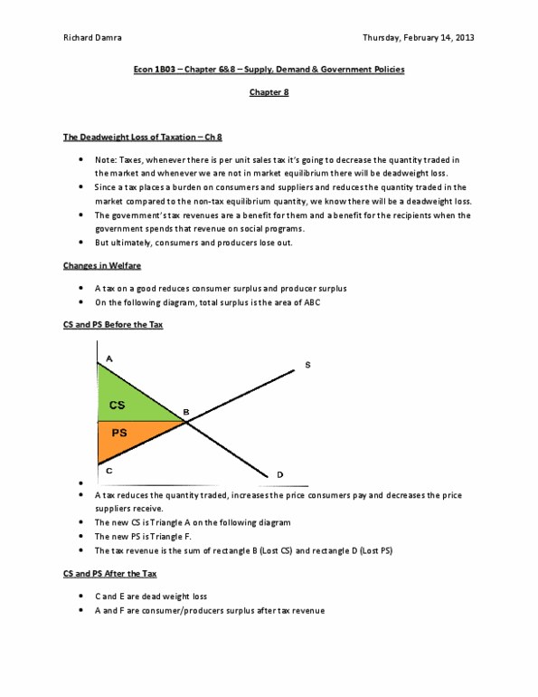 ECON 1B03 Lecture Notes - Deadweight Loss, Price Elasticity Of Demand, Demand Curve thumbnail