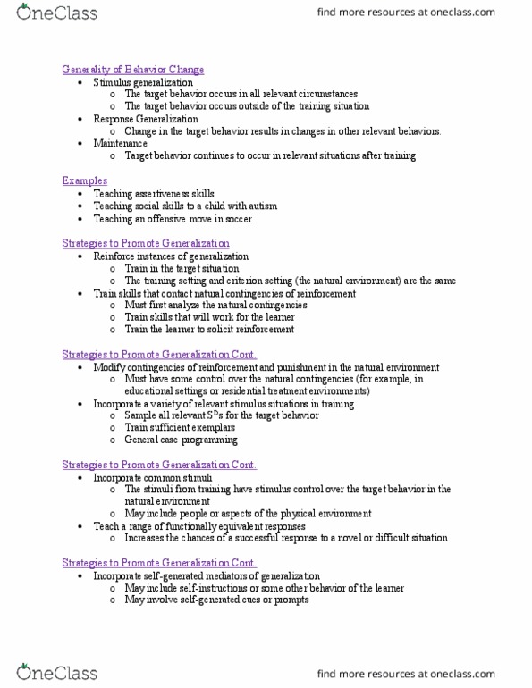 PSY 3010 Lecture Notes - Lecture 3: Stimulus Control, Reinforcement thumbnail
