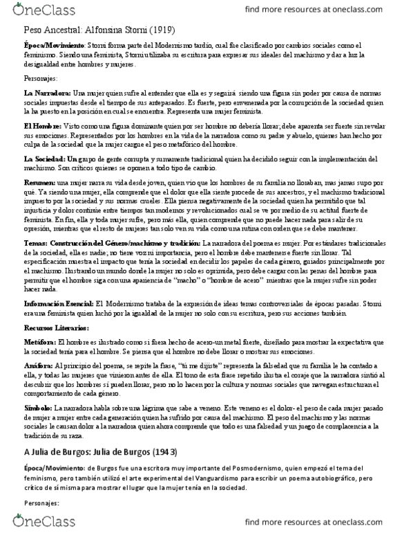 SPAN 301 Lecture Notes - Lecture 20: Julia De Burgos, Alfonsina Storni, La Sociedad thumbnail