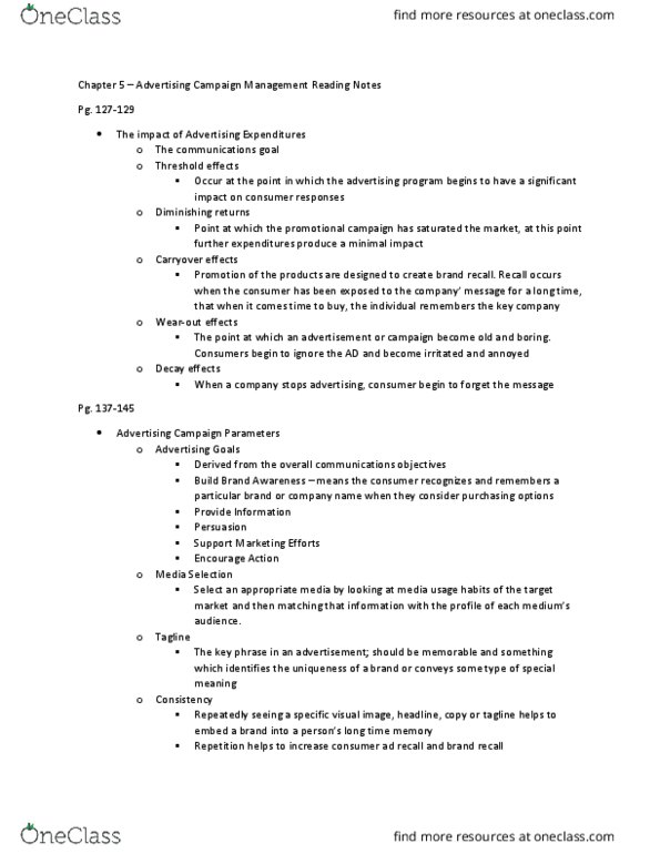 ADV 305 Chapter Notes - Chapter 5: Diminishing Returns, Cognitive Map, Long-Term Memory thumbnail