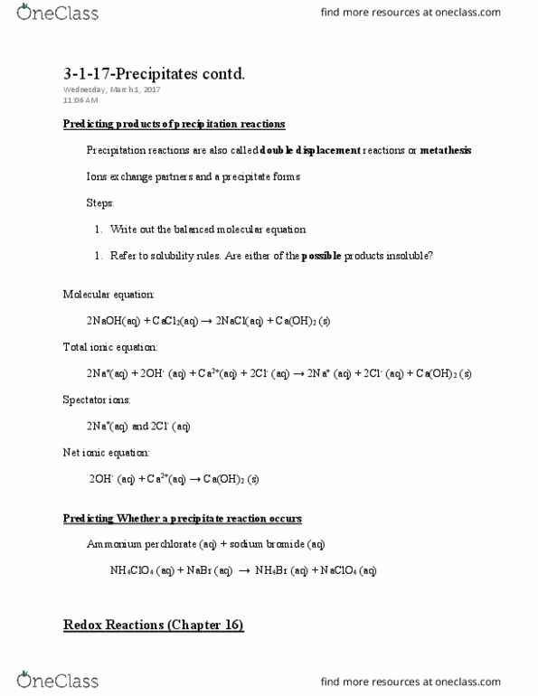 CHEM 107 Lecture Notes - Lecture 30: Ammonium Perchlorate, Sodium Bromide, Chemical Equation thumbnail