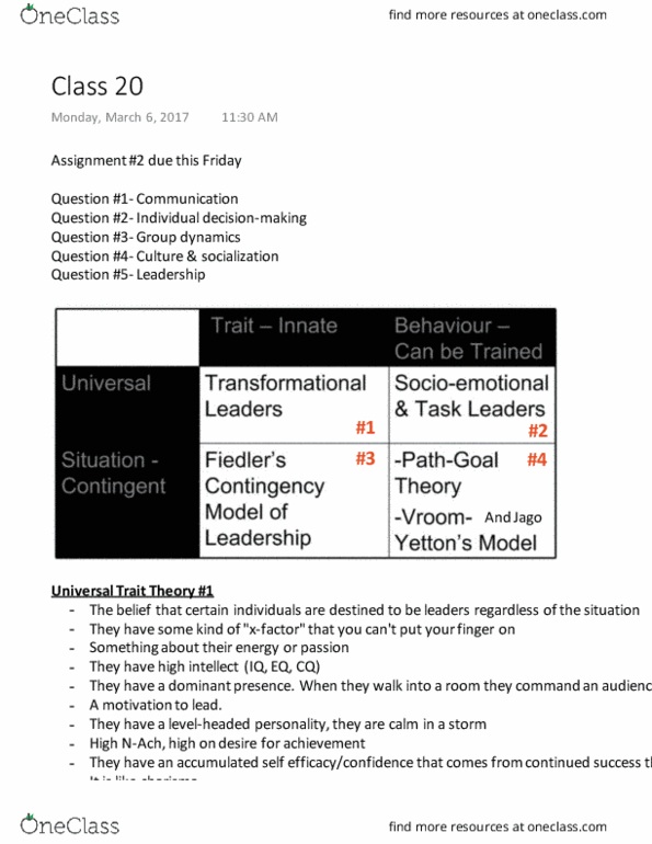 COMMERCE 1BA3 Lecture Notes - Lecture 20: Trait Theory, Group Dynamics, Authoritarianism thumbnail