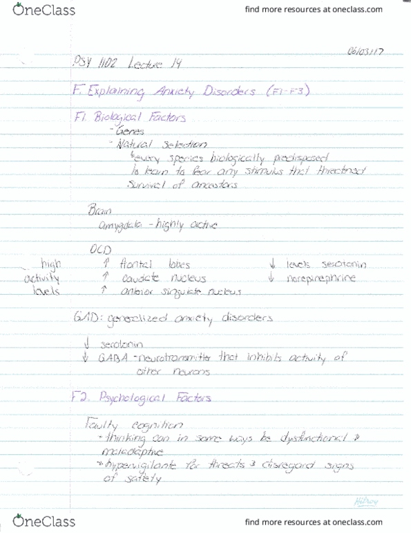 PSY 1102 Lecture Notes - Lecture 14: Amygdala, Cyclothymia thumbnail