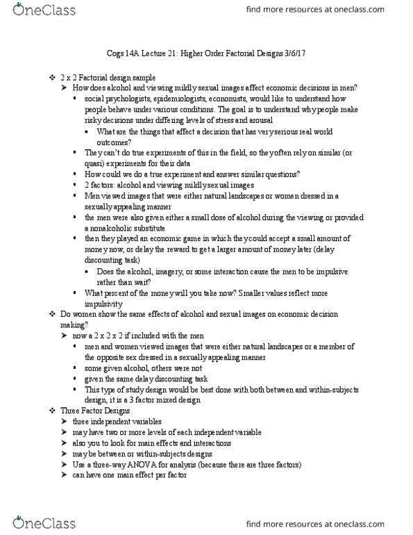 COGS 14A Lecture Notes - Lecture 21: Experiment, Analysis Of Variance, Impulsivity thumbnail