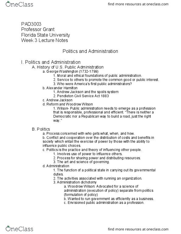 PAD-3003 Lecture Notes - Lecture 3: Pendleton Civil Service Reform Act, Public Administration, Spoils System thumbnail