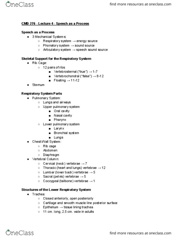 CMD 276 Lecture Notes - Lecture 4: Transverse Abdominal Muscle, Pectoralis Minor Muscle, Alveolar Pressure thumbnail