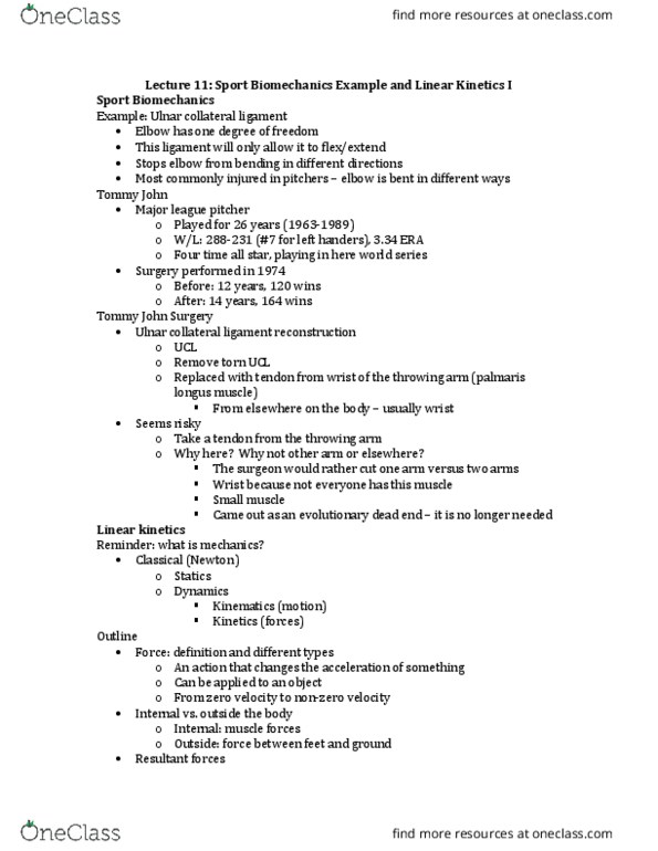 KNES 300 Lecture Notes - Lecture 11: Ulnar Collateral Ligament Reconstruction, Ulnar Collateral Ligament Of Elbow Joint, Palmaris Longus Muscle thumbnail