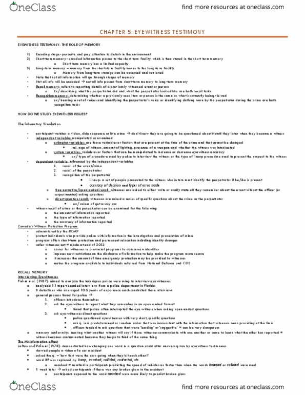 Psychology 2032A/B Chapter Notes - Chapter 5: Short-Term Memory, Free Recall, Flight Controller thumbnail