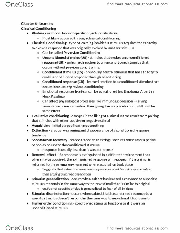 PSYCH 111 Chapter Notes - Chapter 6: Classical Conditioning, Immunosuppression, Latent Learning thumbnail