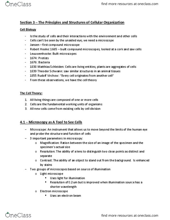 BIOL 1001 Lecture Notes - Lecture 8: Matthias Jakob Schleiden, Theodor Schwann, Electron Microscope thumbnail