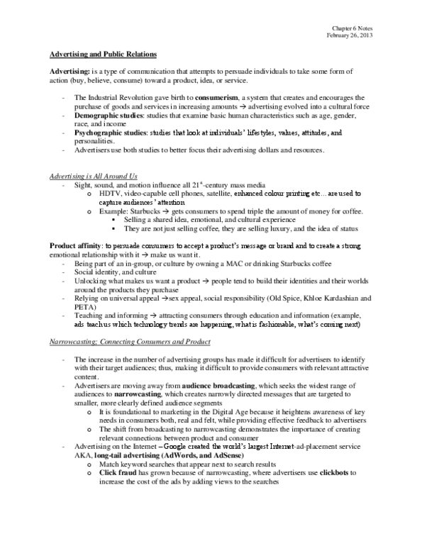 SPCOM228 Lecture Notes - Narrowcasting, Starbucks, Psychographic thumbnail