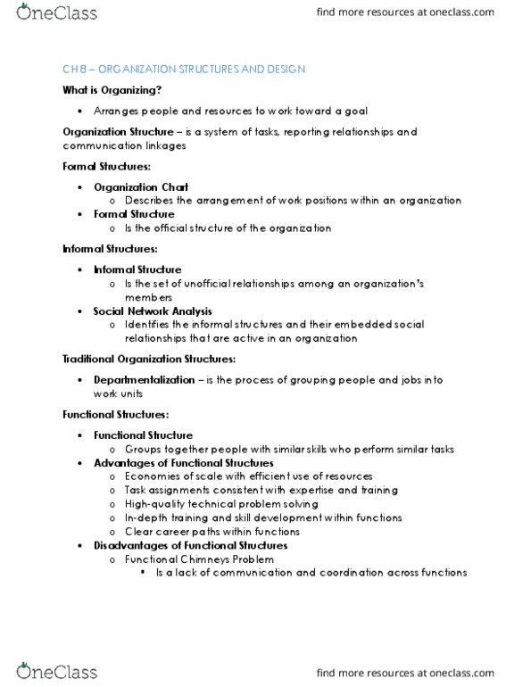 GMS 200 Lecture Notes - Lecture 4: Work Unit, Departmentalization, Strategic Management thumbnail