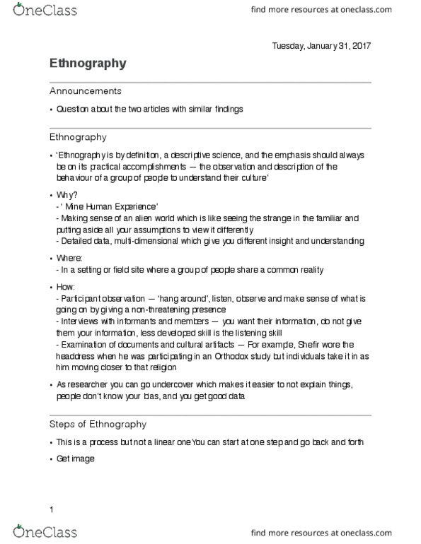 SOCPSY 2K03 Lecture Notes - Lecture 2: Participant Observation, Selective Perception, Exit Strategy thumbnail