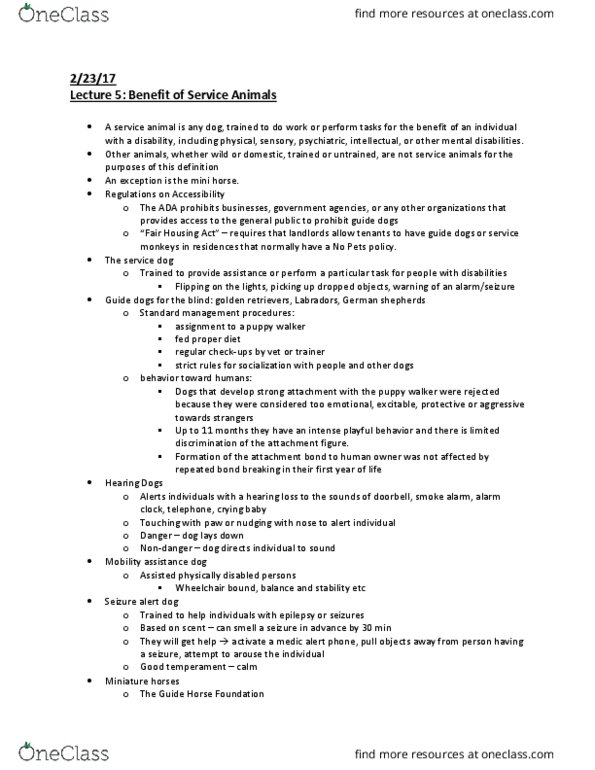 ANFS100 Lecture Notes - Lecture 5: Mobility Assistance Dog, Service Animal, Alarm Clock thumbnail