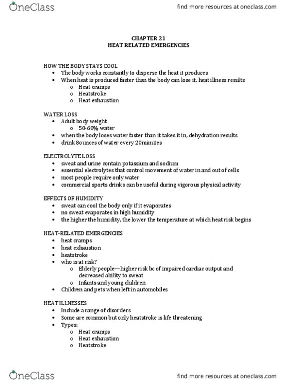 HLTH 216 Lecture Notes - Lecture 21: Heat Cramps, Heat Illness, Heat Exhaustion thumbnail