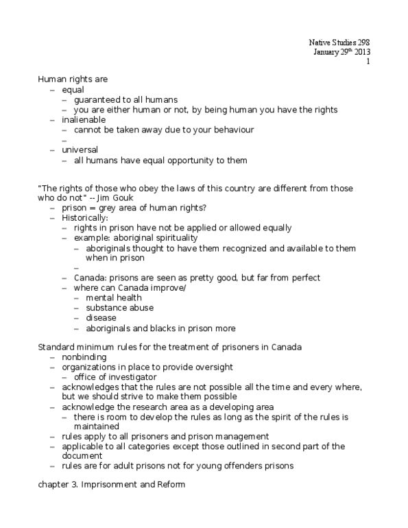 INDG 298 Lecture Notes - Jim Gouk, Solitary Confinement, Food Sovereignty thumbnail