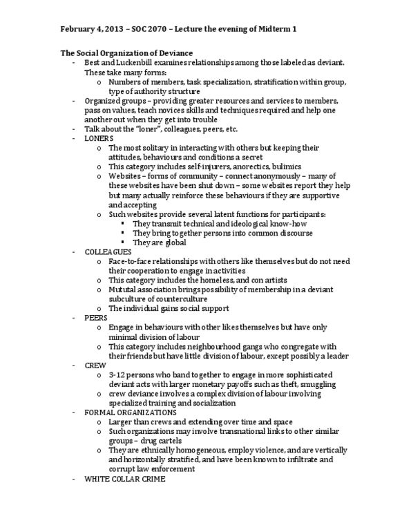 SOC 2070 Lecture Notes - White-Collar Crime, Complex Number, Bulimia Nervosa thumbnail