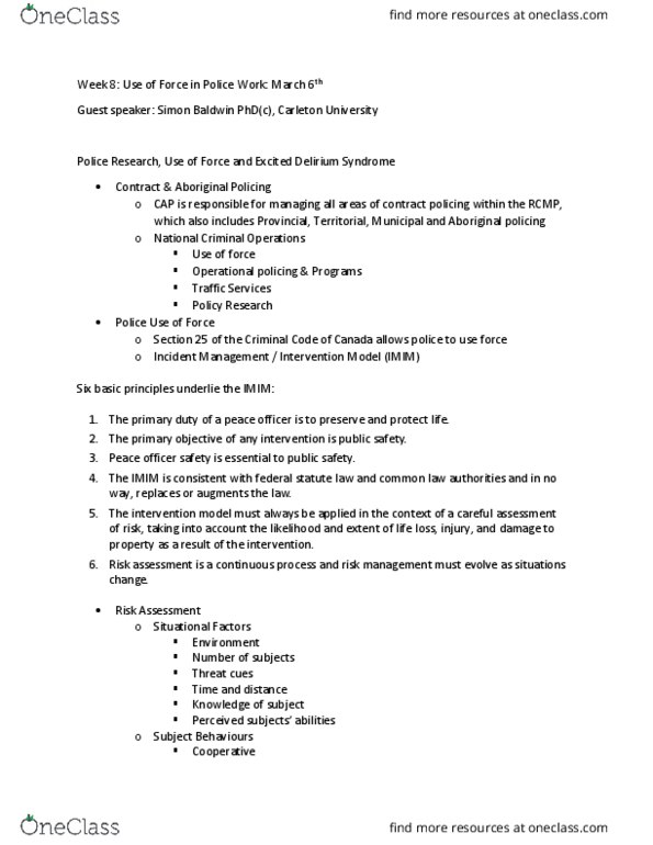 CRM 2305 Lecture Notes - Lecture 8: Law Enforcement Officer, Risk Assessment, Positional Asphyxia thumbnail