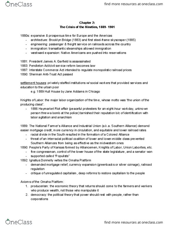 ECON 113 Chapter 2: Progressivism by Walter Nugent: The Crisis of the Nineties thumbnail