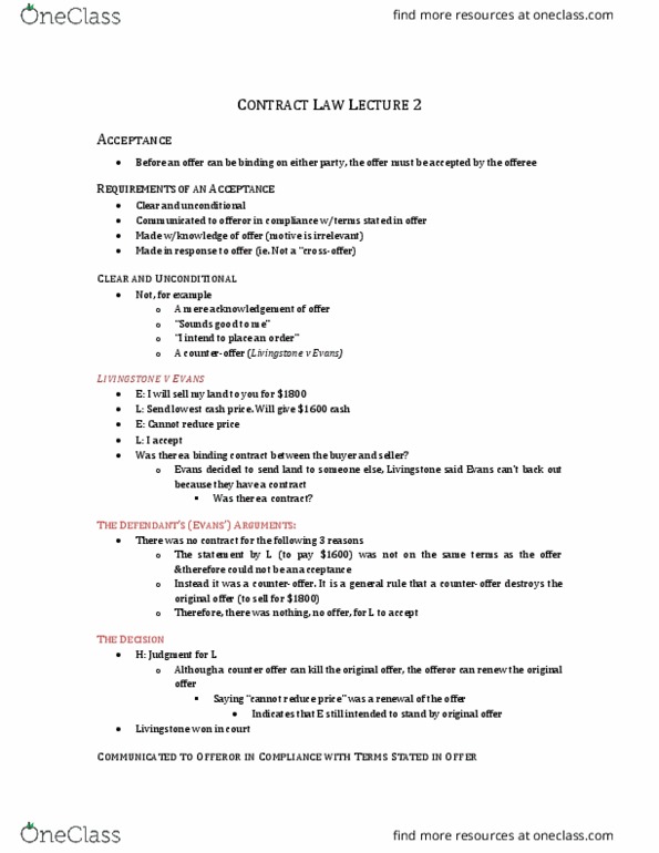 Law 2101 Lecture 14: Contract Law Lecture 2 thumbnail