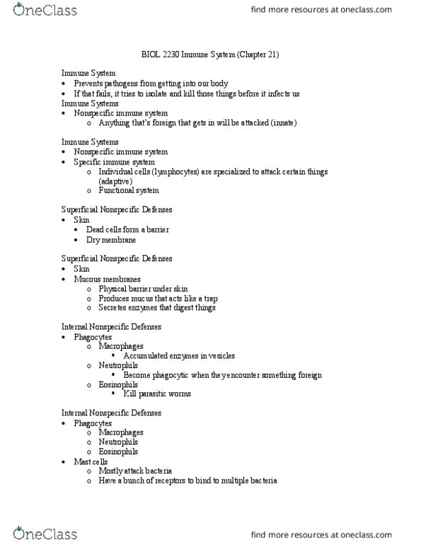 BIOL-2230 Lecture 10: Immune System thumbnail