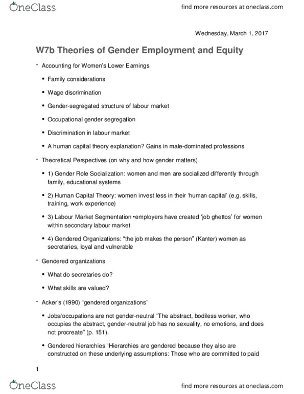 SOCY 336 Lecture 11: W7b Theories of Gender Employment and Equity thumbnail
