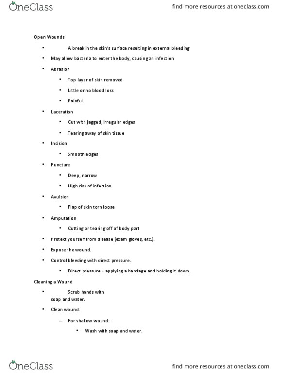 KNR 180 Lecture Notes - Lecture 9: Tetanus Vaccine, Wound, Amputation thumbnail