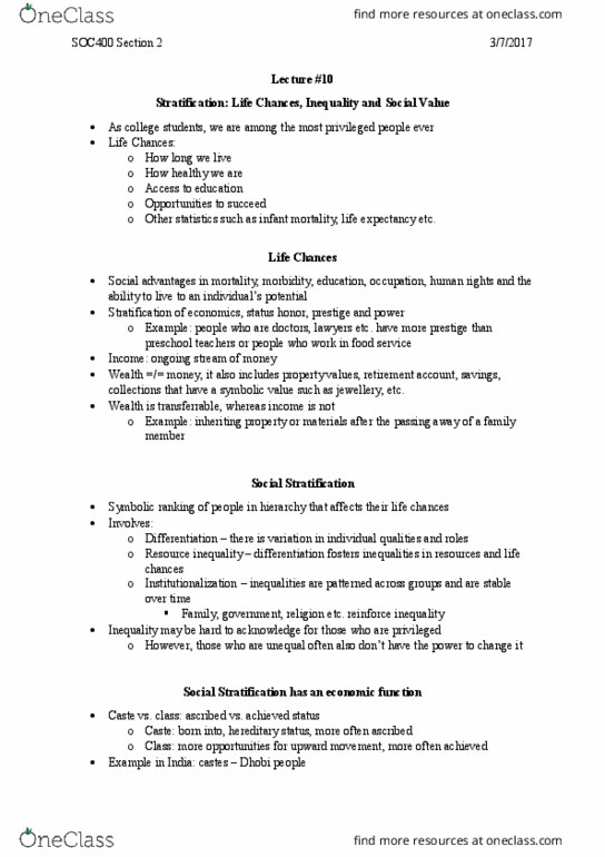 SOC400 Lecture 10: Stratification: Life Chances and Inequality thumbnail