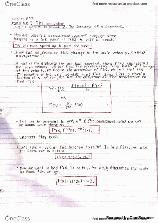 MATH 1P97 Lecture 25: Online (Module 3: The Derivative) Chapter 3.7 - Higher Order Derivative- The Derivative of a Derivative thumbnail