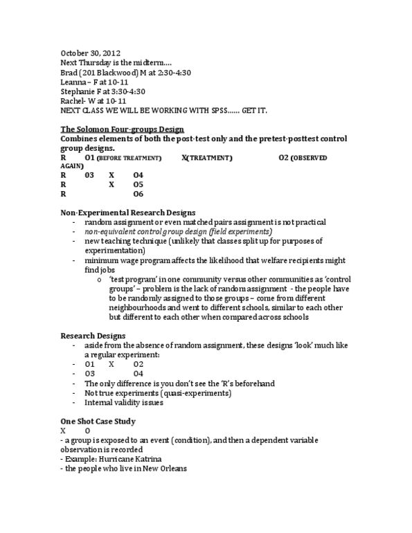 SOAN 2120 Lecture Notes - Random Assignment, Internal Validity, External Validity thumbnail