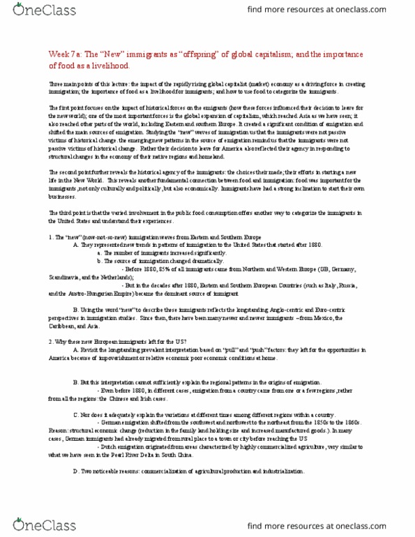 HISTORY 15F Lecture 7: Week 7a: The “New” immigrants as “offspring” of global capitalism; and the importance of food as a livelihood thumbnail