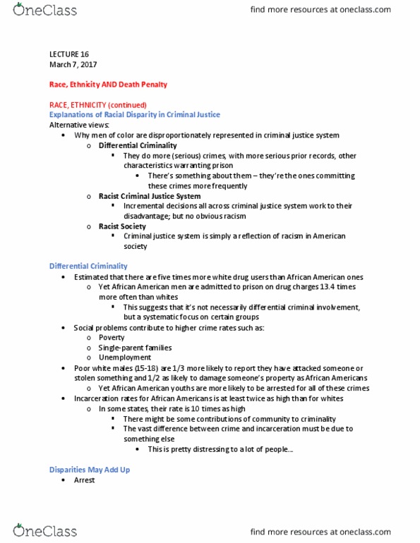 CRM/LAW C115 Lecture Notes - Lecture 16: Crack Cocaine, List Of Countries By Intentional Homicide Rate, Innocence Project thumbnail