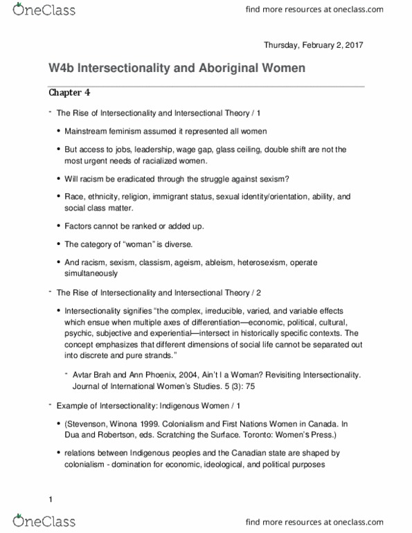 SOCY 344 Lecture 7: W4b Intersectionality and Aboriginal Women thumbnail