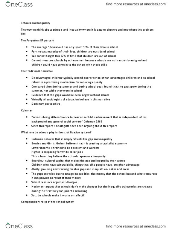 SOCIOL 1101H Lecture 16: School Inequalities, Lecture Sixteen thumbnail