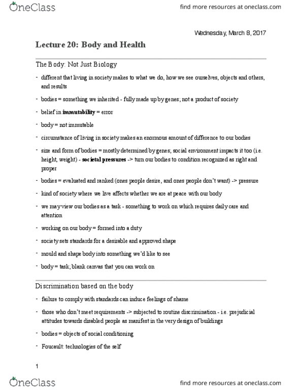 SOC101Y1 Lecture Notes - Lecture 20: World Health Organization, Infant, Mental Disorder thumbnail