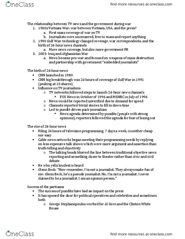 RTV 3405 Lecture Notes - Lecture 20: George Stephanopoulos, Fox News, Msnbc thumbnail